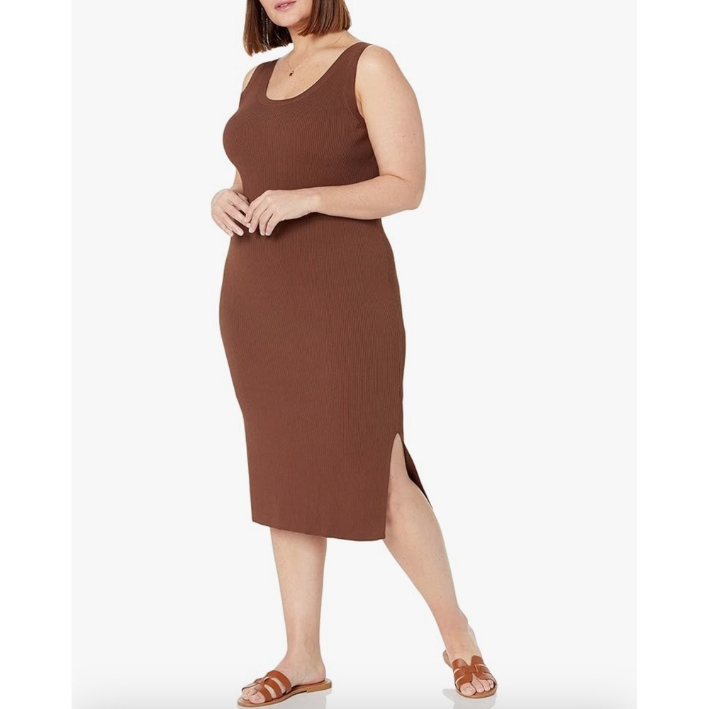 The Drop YASMIN Chocolate Ribbed Knit‎ Tank Midi Dress Size XXL